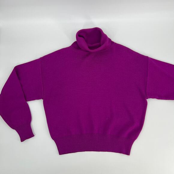 Vtg Obermeyer Wool Blend Ski T Sweater Crop Women Medium Fuchsia Pink Turtleneck - Picture 4 of 10